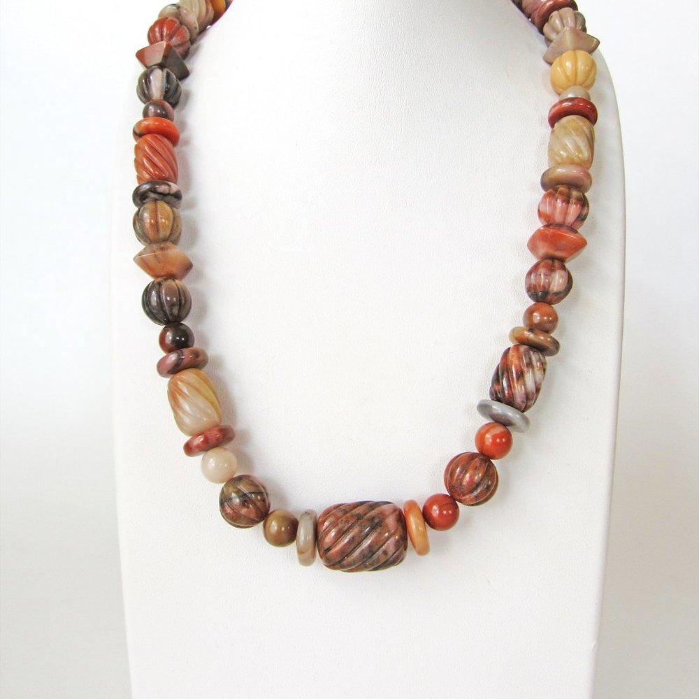 Beaded Multi Stone Necklace with Agate & Jasper
